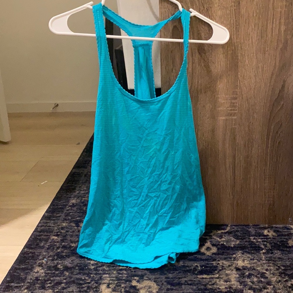 Blue Lululemon workout shirt